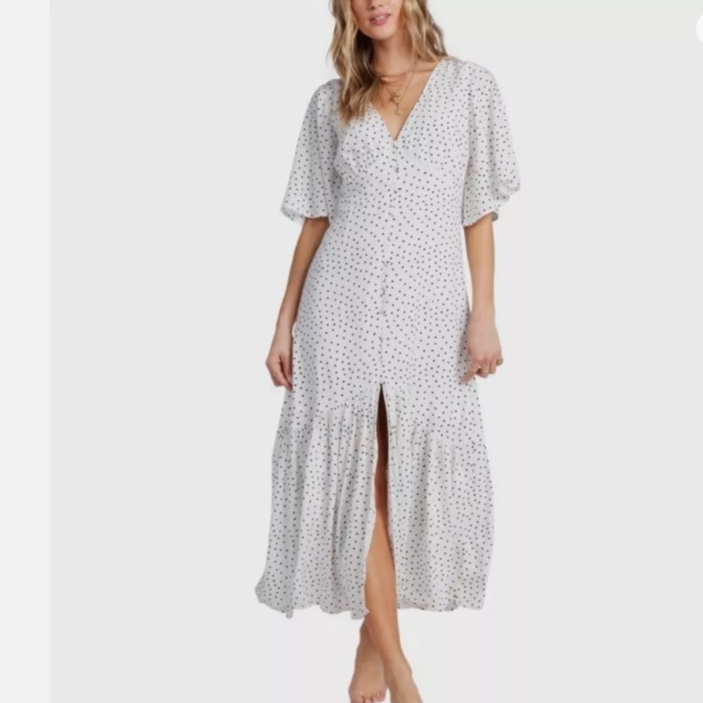 Billabong White Polka Dot Midi Dress